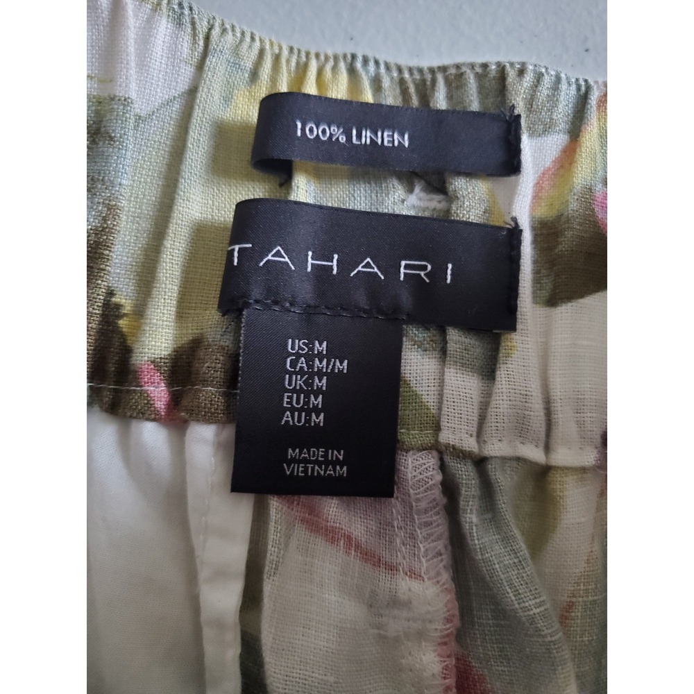 Tahari Linen Floral Print High‎ Waisted Shorts Medium Women's Vacation Tropical - Picture 2 of 7
